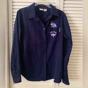 Disney Navy Blue Button-Down Shirt with Eeyore Embroidered Pocket
